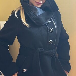 Ciao Milano Black Pea Coat with Belted Waist